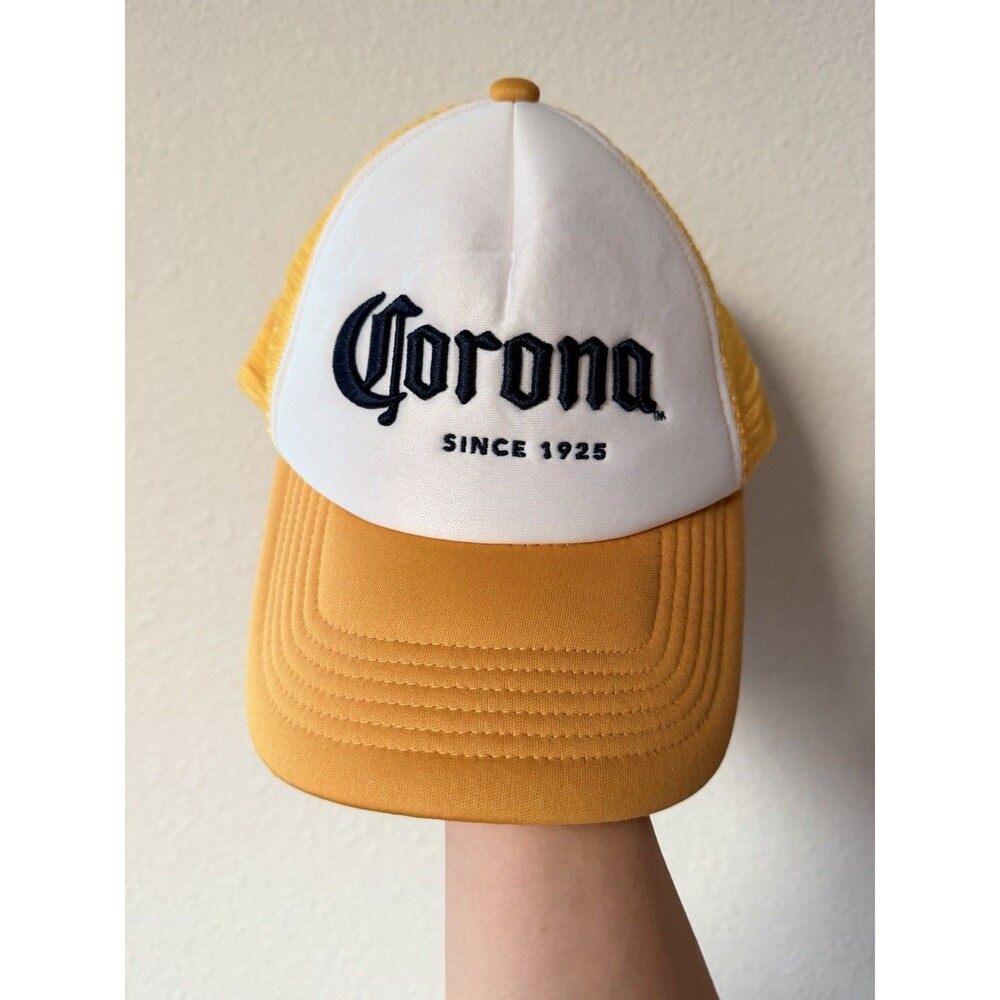 Corona Extra Trucker Hat Yellow White Mesh Snapback Lucky Brand Beer Cap EUC